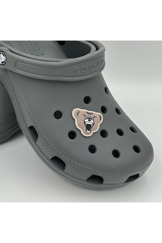 Crocs Terlik Süsü Ve Aksesuarı , Çanta Süsü Jibbitz Ayı Kafası Dijitalli 01 Görsel Figür Aksesuar Bej-vizon