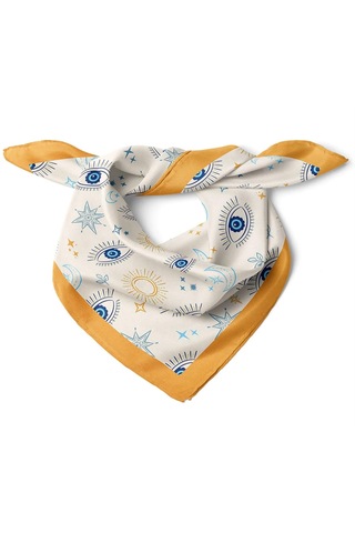 Minjuan Rong Göz Desenli Fular/bandana Beyaz - Turuncu