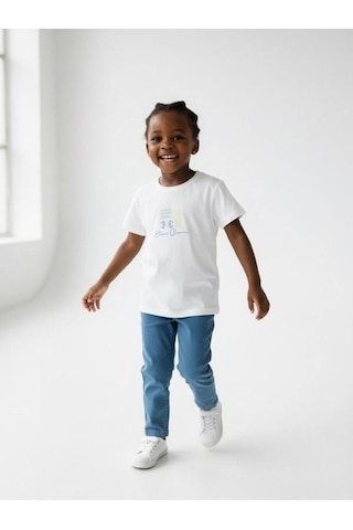 Zekids Kız Çocuk Tasarım T-shirt-17202 Ekru