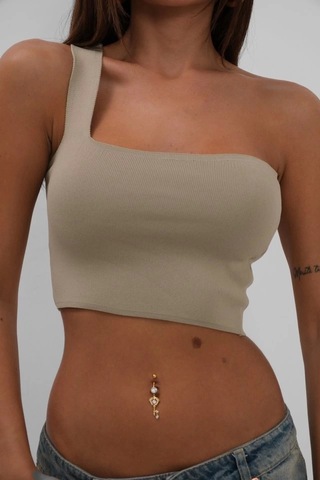Tek Omuz Crop Bluz Bej