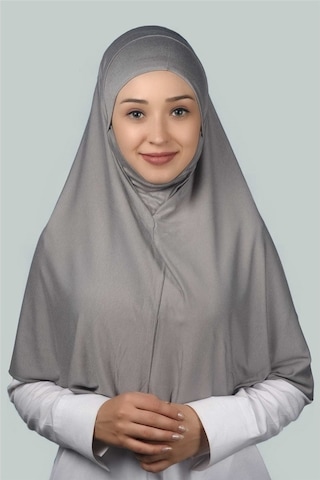 Altobeh Hazır Türban Peçeli Pratik Eşarp Tesettür Nikaplı Hijab - Namaz Örtüsü Sufle (XL) - Gri