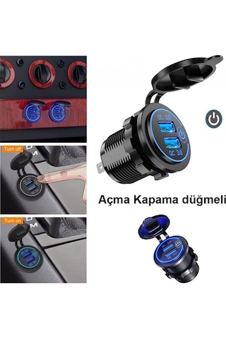 12 V/24 V Qc3.0 Usb Hızlı Araç Şarj Soketi Dokunmatik Anahtarılı