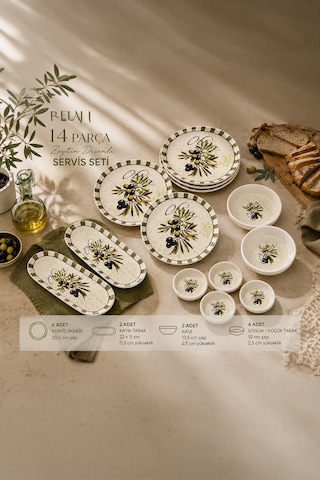 Perotti Olives 14 Parça Seramik 6 Kişilik Kahvaltı Takımı Çok Renkli