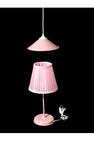 Pembe Kız Çocuk Odası Avize Abajur Takımı
