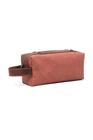 Gillario Design 06 Unisex Kanvas Kumaş+deri Kiremit-taba Eskitme Dopp Kit