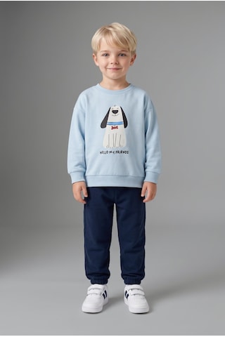 Defacto Köpek Baskılı Sweatshirt Üst Lastikli Paça Alt 2li Takım Erkek Bebek H8482a526aube343 Mavi-be343