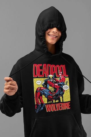 Sevbano Deadpool X Wolverine Baskılı Unisex Oversize Marvel Karakter Hood Siyah
