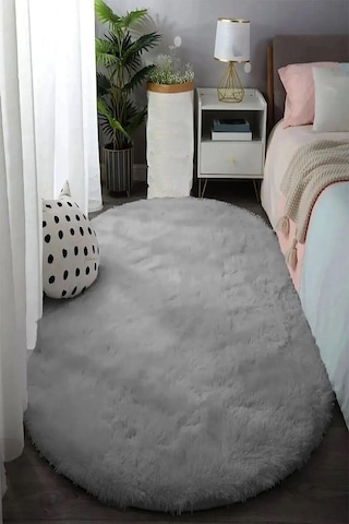 Yolluk Açık Gri Gri Kaymaz Taban Peluş Oval