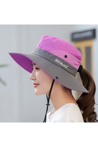 Uv Işınlarına Karşı Koruyucu Geniş Kenarlı Kadın Şapkası - Hafif Ve Konforlu Güneşten Korunma Aksesuarı Mor