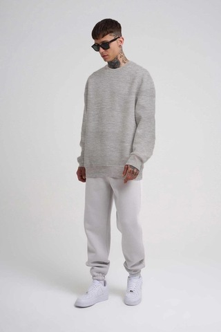 Barlashive Erkek Bisikilet Yaka 3 İplik Pamuklu Sweatshirt - Gri Çok Renkli