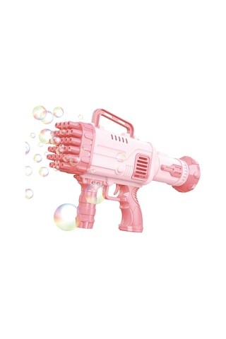 Pilli Roket Atar Köpük Tabancası 32 Delikli Bazooka Bubble Machine - Pembe Pembe