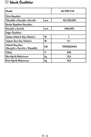Vestel AO-71159 YX-W Ankastre Ocak
