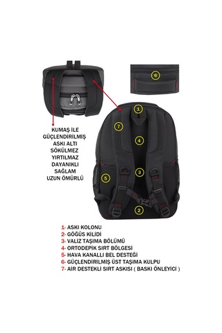 Dada 01 Siyah Laptop Sırt Çantası 15,6 İnç Usb Type-c Şarj Aparatı Darbe Emici Koruma