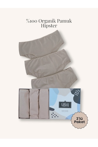 Must Have 3'lü Organik Pamuk Hipster Külot Krem