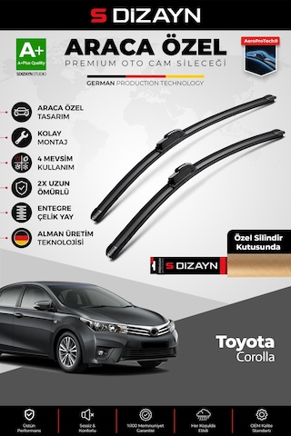 S-dizayn Toyota Corolla Ön Cam Silecek Seti 2012-2018 Premium Araca Özel 65-35 Cm A+ Kalite