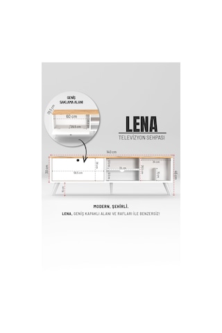 Lena Tv Sehpası, Tv Standı, Televizyon Ünitesi Beyaz - Atlantik Çam