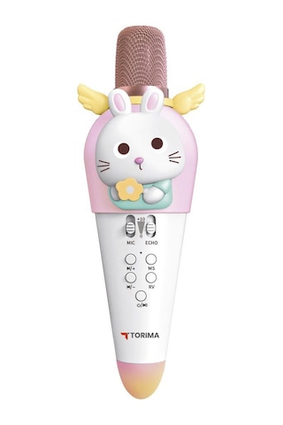 Torima KIDMIC03 Beyaz Tavşan Figürlü Şarjlı BT Karaoke Mikrofon Ve Hoparlör 5W Kablosuz Mikrofon
