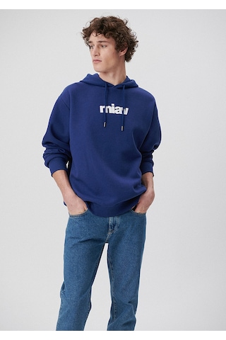 Mavi - Mavi Logo Baskılı Kapüşonlu Mavi Sweatshirt 0s10001-70722 Mavi