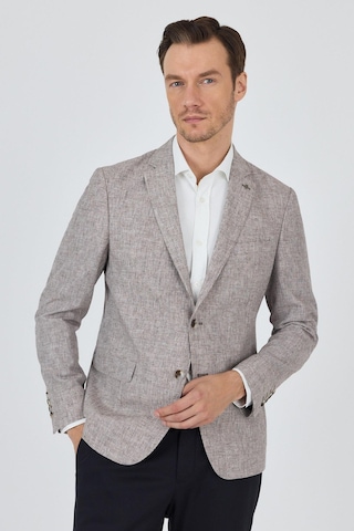İmza Kazayağı Desen Bez Ayağı Mono Yaka Yarım Astar Keten Karışımlı 6 Drop Slim Fit Ceket 1002250102 Bej