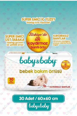 Baby & Baby Kaydırmaz Bantlı Bebek Bakım Örtüsü 30 Adet 60 x 60 CM