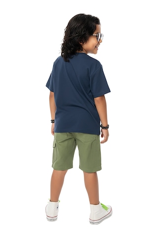 Denokids Erkek Çocuk Takım Bilim Baskılı Pamuk T-shirt Gabardin Dokuma Şort Yazlık Takım Çok Renkli