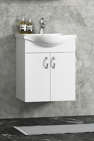 Yıldız 50 Cm Beyaz Mdf Seramik Lavabolu Asma Alt Banyo Dolabı