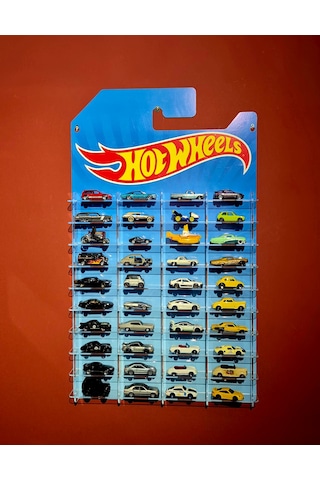 Hotwheels Temalı 40 Arabalık Duvar Rafı Kartonet Gorunumlu 1/64 Diecast Araba Dekoratif Düzenleyici Stand Çok Renkli