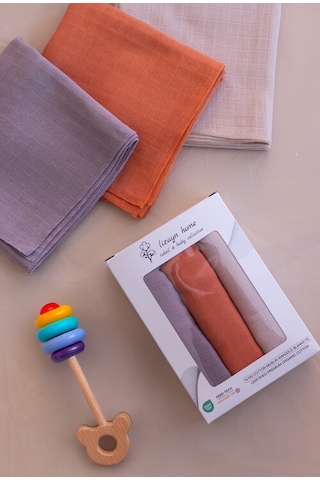 Çok Amaçlı Müslin Örtü & Battaniye 3'lü Set Pamuk Oeko-teks Sertifikalı 80x80 CM Kiremit