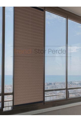 Kahve Plise Katlanır Cam Balkon Perdesi - Ofis Perdesi - Salon Perdesi - 042 Kahve