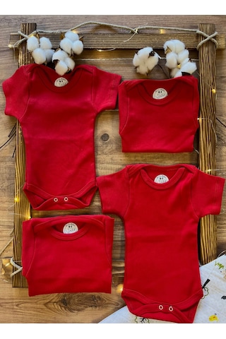 Betulbebek 4 Lü Kırmızı Bebek Body Atlet Zıbın Seti Kırmızı