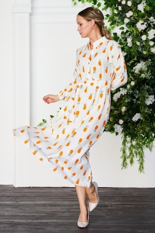 Butik Ayvitrin Kadın Gömlek Yaka Düğmeli Elbise Turuncu
