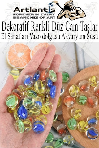 Dekoratif Renkli Düz Cam Taşlar 40 Lı 1 Paket El Sanatları Vazo Doldusu Akvaryum Süsü Değerli Cam Taşları
