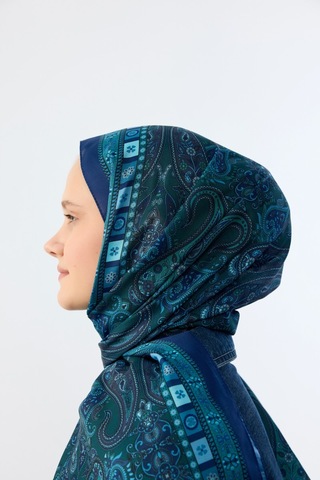 Mirsoy Scarf Asya Etnik Desen Şal Mavi