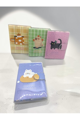 Happy & Fun Kedi A7 Not Defteri , Çıt Çıtlı Cep Defteri - Mavi