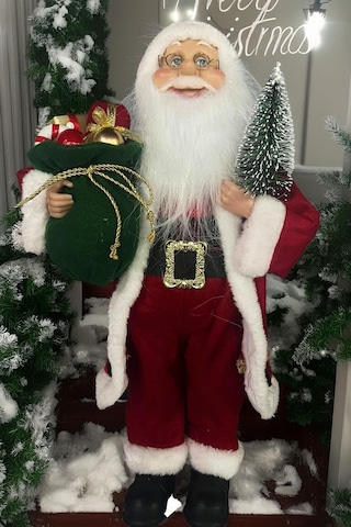 Yılbaşı Süsü Noel Baba Biblo Figür Büyük Boy 45cm -elinde Çam Ağacı Ve Hediye Çuvalı İle 45