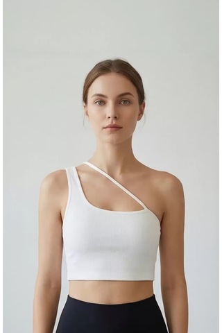LUXSTOREE Kadın Beyaz Tek Omuzlu Çapraz Askılı Crop Top Büstiyer Çok Renkli