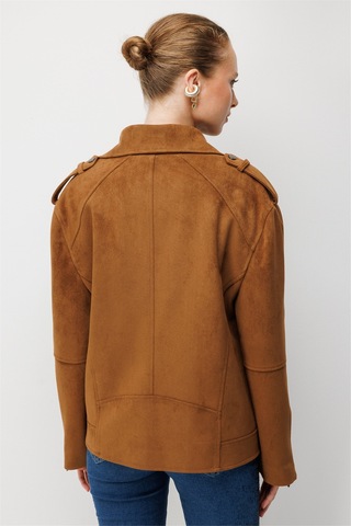Ekol Omzu Apoletli Süet Mont Camel