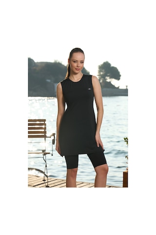Büyük Beden Sıfır Kollu Taytlı Yarı Kapalı Mayo 22701 Siyah Siyah