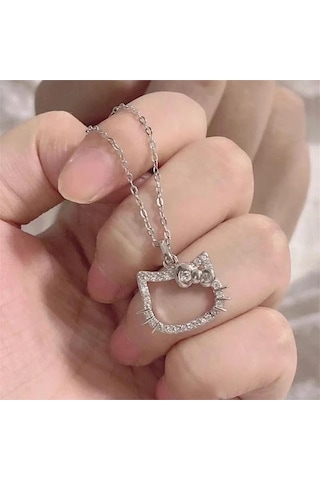 Kadın Kolye Hello Kitty Parlak 925 Ayar Gümüş Parlak Özel Kaplama Işıl Işıl Hediyelik Kadın / Genç K Çok Renkli
