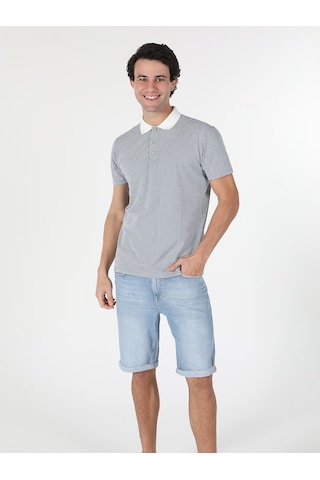 Colin'S Regular Fit Polo Yaka Kareli Erkek Mavi Kısa Kol Tişört Cl1059258_Q1.V1_Ble Mavi