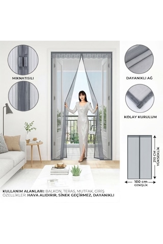 Mıknatıslı Kapı Sinekliği Gri 100x210 Cm Otomatik Kapanan Manyetik Tül Sineklik 5671 Hemengoxgoitl 8956731