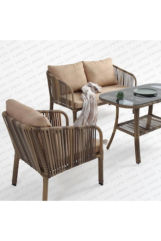 Capri Swing Artemis İkili Rattan Balkon Bahçe Takımı Açık Kahve
