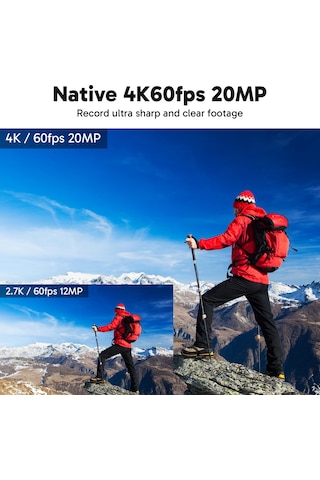Akaso Action Cam 4k60fps 40m Sualtı Kamera 20mp Wifi Aksiyon Kamerası, Dokunmatik Ekranlı Eıs, 8x Zoom Ses Kumandalı Uzaktan Kumandalı Aksesuar Kiti Spor Kamera V50 Elite