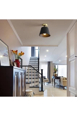 Dashanshop Siyah Metal Antika Pirinç Kaplama Endüstriyel Çiftlik Evi Tarzı Tavan Lambası Siyah