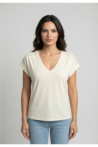 Only Onlfree Life S/s V-neck Lace Top Jrs Kadın T-shirt 15369294 Ekru