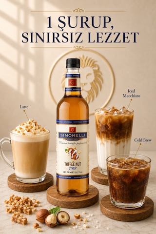 Simonelli Toffee Nut Karamelli Fındık Aromalı Kahve ve Kokteyl Şurubu 700 ML + Şurup Pompası - Latte Frappe Sıcak Soğuk Kahve ve Tatlı Şurubu