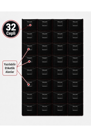 Elektrikçi Duvar Tipi Çok Amaçlı Organizer Avadanlık Çantası 32 Gözlü Siyah Deri Kırmızı Dikişli 135x48 Cm