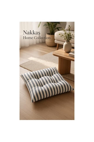 Geometrik Desenli Yer Minderi - 60x60 Cm Puf Oturma Minderi Pofuduk Balkon & Salon Minderi Gri-beyaz