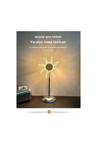 Didadodo Yaratıcı Ayçiçeği Masa Lambası-yel Değirmen, Elegant Yatak Odası Atmosferi Gümüş