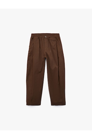 Koton Balon Pantolon Oversize Pile Detaylı Pamuklu Kahverengi 7wkb40015tw Kahve